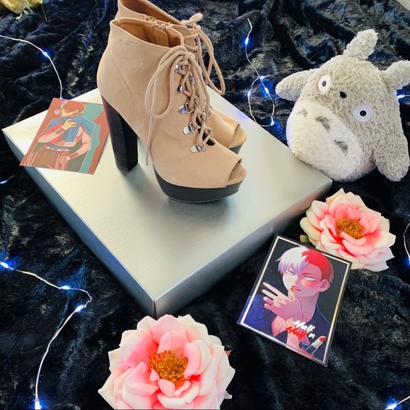 Cream Lace Up Open Toe Ankle Boot Heels - Picture 2 of 7